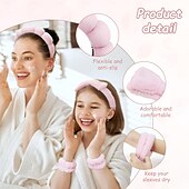 cheap Hair Styling Accessories-Spa Headband for Washing Face, Skincare Headbands and Wrist bands Set, Terry Cloth Makeup Headband, Puffy Anti-Slip Face Wash Headbands for Women for Facial Cleaning, Makeup