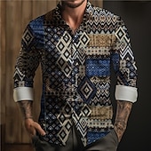 economico Modello etnico-Per uomo Azteca Geometrica Tribale Camicia con bottoni Camicie stampate Manica lunga Boho Da mare Strada Corsa di cavalli Primavera estate Collo ripiegabile Stampa Bottone giù Rosa Rosso Blu marino