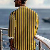 economico Geometrica-Per uomo Banda Geometrica Camicia con bottoni Camicie stampate Manica lunga Hawaiano Ricorrere Da mare Strada Spiaggia Primavera estate Collo ripiegabile Stampa Bottone giù Giallo