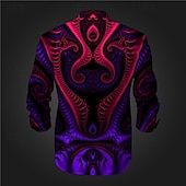 cheap 3D Pattern-Men&#039;s Button Up Shirt Printed Shirts Long Sleeve Subcultural Vacation Party Street Spring &amp; Summer Turndown Print Button-Down Black Red Blue Purple Fuchsia
