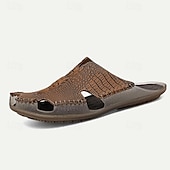 billiga Avslappnade sandaler-Herr Sandaler Inneskor Platta sandaler Läder Andningsfunktion Bekväm Halksäker Snörning Vin Svart Brun