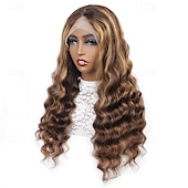 economico Parrucche lace front capelli veri-Parrucche per capelli umani anteriori in pizzo con onda profonda sciolta al 150% densità 13 * 4 Parrucche per capelli umani in pizzo trasparente evidenziano 4/27 colori