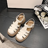 economico Sandali da donna-sandali da pescatore bianchi da donna con suola spessa e cinturino con fibbia, scarpe vintage in similpelle chiuse per l&#039;estate, l&#039;uso quotidiano e gli outfit casual