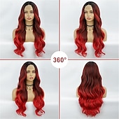 economico Parrucche trendy sintetiche-parrucche rosse ombre per le donne parrucca lunga rossa parrucca rossa ondulata ombre lunga parrucca rossa ondulata parrucche rosse resistenti al calore da 26 pollici per l&#039;uso quotidiano nelle feste