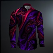 cheap 3D Pattern-Men&#039;s Button Up Shirt Printed Shirts Long Sleeve Subcultural Vacation Party Street Spring &amp; Summer Turndown Print Button-Down Black Red Blue Purple Fuchsia