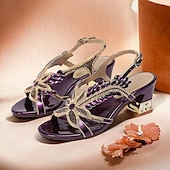 preiswerte Lässig-Damen Hochzeit Schuhe Sandalen Party Strass Runde Zehe Elegant Vintage Mikrobielles Leder Knöchelriemen Schwarz Rote Purpur
