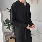 cheap Men&#039;s Button Up Shirts-Men&#039;s Shirt Summer Shirt Casual Shirt Beach Shirt Black White Long Sleeve Plain V Neck Hawaiian Holiday Clothing Apparel Fashion Casual Comfortable