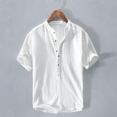 economico Casual da lavoro-Per uomo Camicia Camicia di lino Camicia in cotone e lino Camicia bianca di cotone Camicia con colletto cinese Camicia con colletto alla coreana Semplice Vacanza Streetwear Bianco Blu reale Grigio