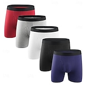 cheap Men&#039;s Boxers Underwear-Multi Packs 5pcs Men&#039;s Black+Gray+Blue+Wine Underwear Shorts Biker Shorts Elastic Waist Plain Outdoor Daily 95% Cotton All Seasons