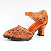 cheap 1950s-Women&#039;s Purple Vintage Cowhide Heels with Handcrafted Embossed Floral Patterns and Ankle Strap for Formal Occasions