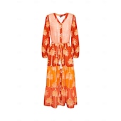 abordables robe décontractée imprimée-robe midi à fleurs et franges à col en V