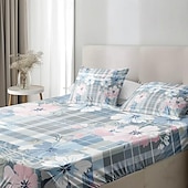 abordables Sábanas y funda de almohada-Juego de sábanas ajustables con patrón de primavera a rayas florales 100% algodón, sábanas sedosas y transpirables ultra suaves, sábanas con bolsillos profundos, tamaño queen king de 3 piezas