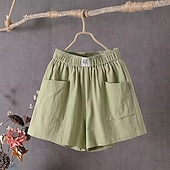 abordables Shorts de lino y algodón-Mujer Pantalones cortos de lino y algodón Pantalón corto Casual / Diario Corto Plano Bolsillo Transpirabilidad Cómodo Rígido Noche Fin de semana Negro Blanco Rojo Verde Verano Ajuste regular
