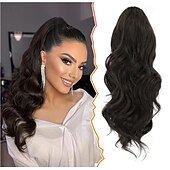 お買い得  ポニーテール-ショート巾着ポニーテールエクステンション、16インチの波状ポニーテールヘアエクステンション、ポニーテールヘアピースの合成クリップ、フェイクポニーテール、女性、女の子、デイリーハロウィン用。