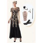olcso Öltözetek-Retró Ordító 20-as évek 1920-as évek Flapper ruha Felszerelések Koktélruha A nagy Gatsby Flapper lány Esküvői Vendég Flitter Női Esküvő Esküvői vendég Buli / Este Felnőttek 1 Karkötő Ruha Kesztyűk