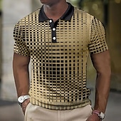 cheap Men&#039;s Color Block Polo-Men&#039;s Plaid Waffle Polo Shirts Golf Shirt Short Sleeve Polo Shirts Collared Shirts Vintage Casual Vacation Wear Formal Wear Festival Wear Buttons 3D Print Light Yellow Light Pink Black-White