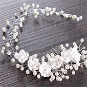 abordables Accessoires de coiffure-Version de peigne de mariée à fleurs en céramique douce, fourchette pour robe de mariée faite à la main