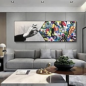 cheap POP Oil Paintings-Handmade Hand Painted Wall Art Behind the Curtain Kid graffiti art Banksy Wall Art Urban Style Canvas Decor Rolled Canvas No Frame Unstretched