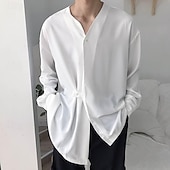 cheap Men&#039;s Button Up Shirts-Men&#039;s Shirt Summer Shirt Casual Shirt Beach Shirt Black White Long Sleeve Plain V Neck Hawaiian Holiday Clothing Apparel Fashion Casual Comfortable
