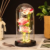 abordables Luces decorativas-Luz nocturna decorativa de rosa LED simulada para el Día de la Madre 21.5 * 11.5CM Regalo para novia esposa y madre Luz ornamental de ambiente en dormitorio interior batería AAA cubierta transparente