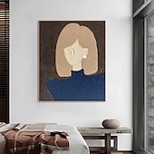 voordelige Schilderijen van mensen-handgeschilderde abstracte mode meisje canvas schilderij abstracte pattyle meisje schilderij voor woonkamer olieverf moderne muur kunst grote abstracte minimalistische bohemien portret schilderij muur
