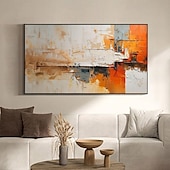 preiswerte Abstrakte Gemälde-Handbemaltes abstraktes orangefarbenes minimalistisches Ölgemälde auf Leinwand, original moderne strukturierte Wandkunst, individuelles, prägnantes Gemälde, großes Wohnzimmer, Heimdekoration, ohne