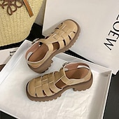 economico Sandali da donna-sandali da pescatore bianchi da donna con suola spessa e cinturino con fibbia, scarpe vintage in similpelle chiuse per l&#039;estate, l&#039;uso quotidiano e gli outfit casual