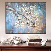 preiswerte Blumen-/Botanische Gemälde-handgemaltes abstraktes Kirschblüten-Ölgemälde auf Leinwand, großes Wandkunstwerk, originale Blütenkunst, weißes Gemälde, Blumengemälde, Wohnzimmerdekoration, gespannte Leinwand, fertig zum Aufhängen