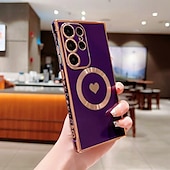 Недорогие Чехлы для Samsung-телефон Кейс для Назначение SSamsung Galaxy S24 S23 S22 S21 Ultra Plus S25 Ультра Кейс на заднюю панель Поддержка беспроводной зарядки Защита от удара С сердцем ТПУ Покрытие