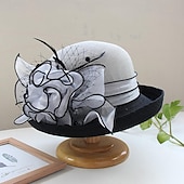 cheap Fascinators-Fascinators Hats Headwear Polyester Bucket Hat Straw Hat Sun Hat Casual Holiday Elegant Vintage With Feather Bows Headpiece Headwear