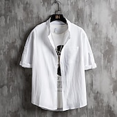 economico camicia da uomo con bottoni-Per uomo Camicia Camicia con colletto cinese Camicia con colletto alla coreana Camicia Estiva Camicia casual Camicia da Spiaggia Nero Bianco Verde Maniche a 3/4 Semplice Colletto alla coreana Collo