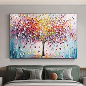 preiswerte Baumölgemälde-Handgemaltes buntes Baum-des-Lebens-Ölgemälde auf Leinwand, abstraktes Landschaftsbild, Kunstwerk, Messergemälde für Wohnzimmer, Schlafzimmer, Wanddekoration, ungerahmt