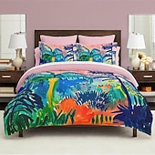 voordelige Dekbedovertreksets-Dekbedovertrekset met tropisch plantenpatroon, zachte 3-delige luxe katoenen beddengoedset, woondecoratie, cadeau voor twee volledige kingsize, queensize dekbedovertrekken