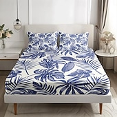 cheap Sheets &amp; Pillowcase-Leaves Spring Pattern Fitted Sheet Set 100% Cotton Ultra Soft Breathable Silky Bed Sheets Deep Pocket Bedding Sheets 3 Piece Queen King Size