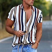 Men's Shirt Summer Shirt Casual Shirt Beach Shirt Button Up Shirt Striped Shirts Black White Yellow Blue Orange Short Sleeve Stripes Lapel Vacation Hawaiian Clothing Apparel Polyester Fashion Casual 16