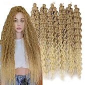 levne Clip in Extensions-latinskoamerické háčkované vlasy 14 palců 18 palců 22 palců 6ks / balení havajská kudrna hluboké vlnění háčkované vlasy ocean wave syntetické vlasy cop háčkování prodlužování vlasů