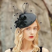 cheap Headpieces-Hats Headwear Headdress Tulle Fiber Straw Hat Saucer Hat Veil Hat Wedding Tea Party Elegant Wedding With Butterfly Lace Side Headpiece Headwear