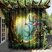 preiswerte Wasserdichte Vorhänge-Wasserdichter Outdoor Vorhang Außenvorhang für Privatsphäre, Außenjalousien, verschiebbare Terrassenvorhangvorhänge, Pergolavorhänge mit Ösen, Pilzwald für Pavillon, Balkon, Veranda, Party