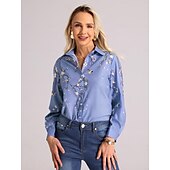 economico Top Floreali-Camicia da donna floreale stampa bottoni verde viola blu maniche lunghe casual vacanza elegante moda colletto primavera estate