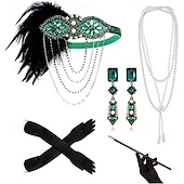billiga Outfits-Glada 20-talet 1920-talet Flapper-klänning Klänningar Flapperpannband i tjugotalsstil Den store Gatsby Bröllopsgäst Tofs Fjäder Tofs Fjädrar Maskeradkläder Dam Halloween Maskerad Bröllop Bröllopsgäst