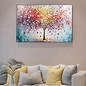 preiswerte Baumölgemälde-Handgemaltes buntes Baum-des-Lebens-Ölgemälde auf Leinwand, abstraktes Landschaftsbild, Kunstwerk, Messergemälde für Wohnzimmer, Schlafzimmer, Wanddekoration, ungerahmt