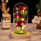 abordables Luces decorativas-Luz nocturna decorativa de rosa LED simulada para el Día de la Madre 21.5 * 11.5CM Regalo para novia esposa y madre Luz ornamental de ambiente en dormitorio interior batería AAA cubierta transparente