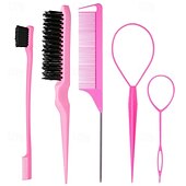 abordables Peignes et brosses à cheveux-Ensemble de peignes à cheveux 4 pièces, teinture par reflets, peigne à queue pointue, brosse à sourcils, aiguille en acier, peigne à longue queue, ensemble de conception de coiffure épilateur