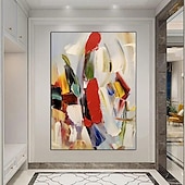 preiswerte Abstrakte Gemälde-Buntes Gemälde auf Leinwand, handgemalt, moderne abstrakte Kunst, Acrylgemälde, handgemalte Wandkunst, abstraktes Messergemälde, übergroße Wandkunst auf Leinwand, große Wandkunstgemälde
