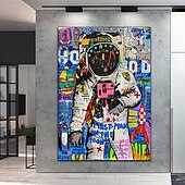 cheap People Paintings-Banksy Style Astronaut oil painting Pop Art Graffiti art Oil Painting 100% HandMade street art Oil Painting Astronaut pop art Oil Painting