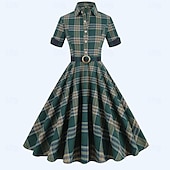 abordables Robes-Rétro Vintage Années 1950 Rockabilly Midi Robe Robe trapèze Robe Évasée À carreaux Femmes Mascarade Mascarade Date Enterrement de Vie de Jeune Fille Adulte Robe Robes de soirée Printemps &amp; Été