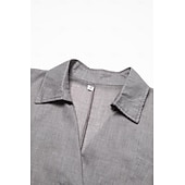 voordelige Overhemden-Dames Katoenen linnen overhemd Blouse Effen Basic Lange mouw V-hals Normale tops Werk Casual Knop Zak Zwart Wit Rood Khaki Grijs Zomer Lente
