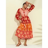 abordables robe décontractée imprimée-robe midi à fleurs et franges à col en V