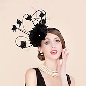 economico Cappelli per feste-cappelli di piume sinamay cappello a cilindro da sposa tea party matrimonio elegante con copricapo di piume di strass