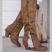levne Cowboy &amp; Western Boots-dámské vintage westernové boty s krajkovými detaily a bočním zipem, semišové boty do půlky lýtek pro ležérní a venkovský styl